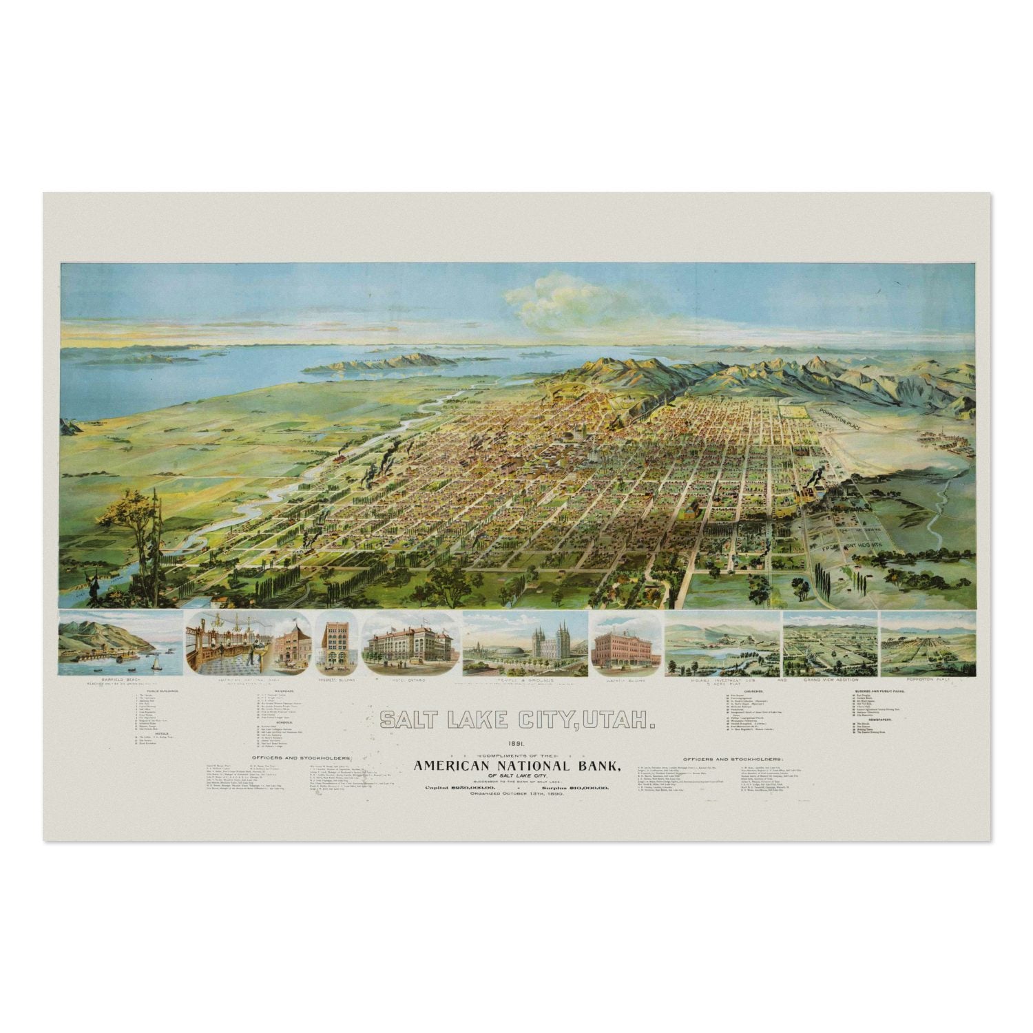 Salt Lake City 1891 Panoramic Map poster print